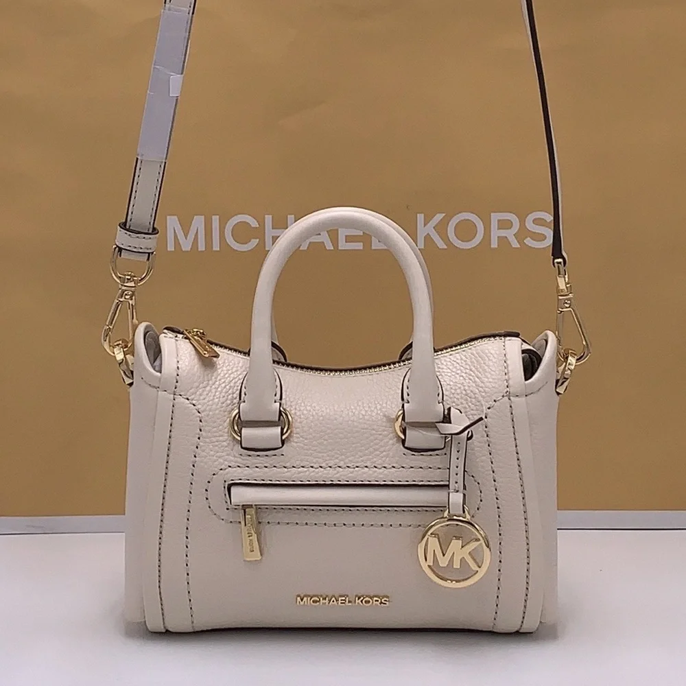 Michael Kors Carine Extra-Small Pebbled Leather Satchel Crossbody  Light Cream